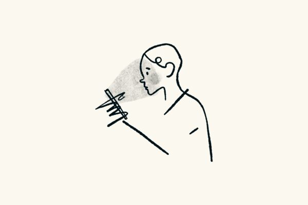 Tegning av person som ser på mobilen sin
